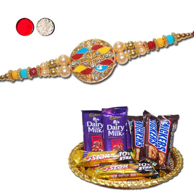 "Rakhi - SR-9400 A (Single Rakhi),Choco Thali - Code RC07 - Click here to View more details about this Product